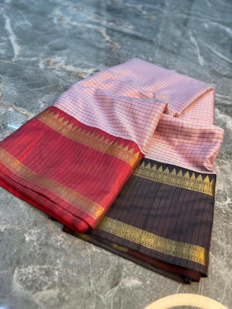 Checked Banarasi katan soft silk