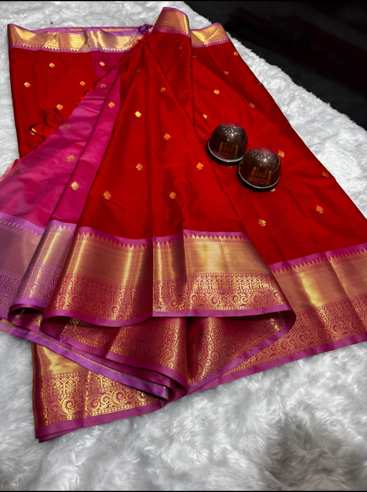 Banarasi semi katan soft silk red