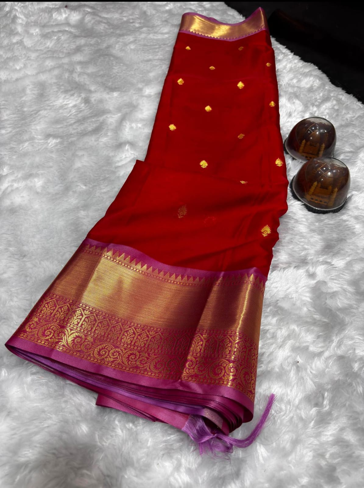 Banarasi semi katan soft silk red