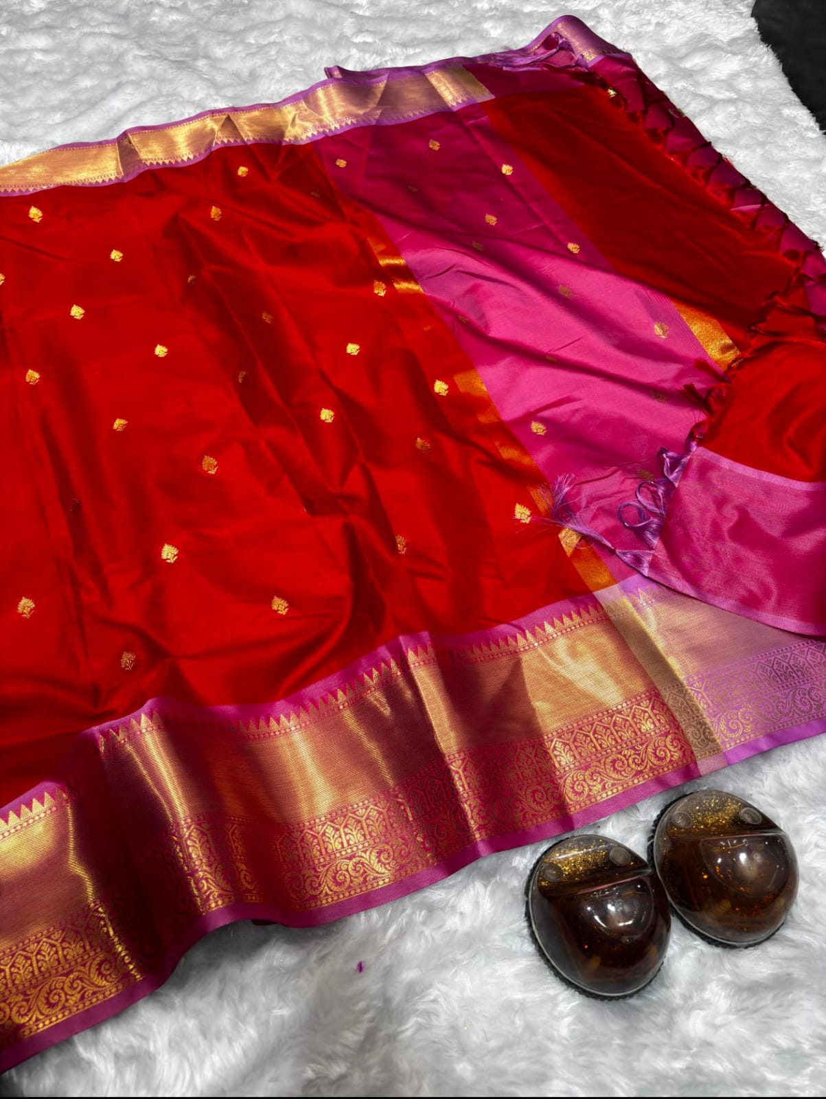 Banarasi semi katan soft silk red