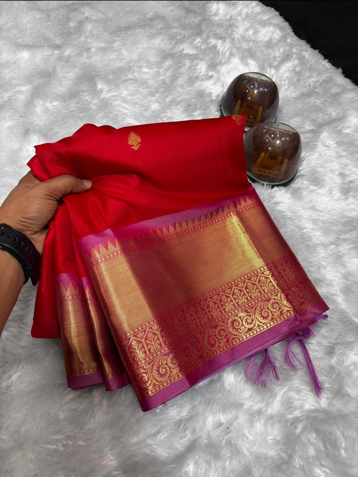 Banarasi semi katan soft silk red