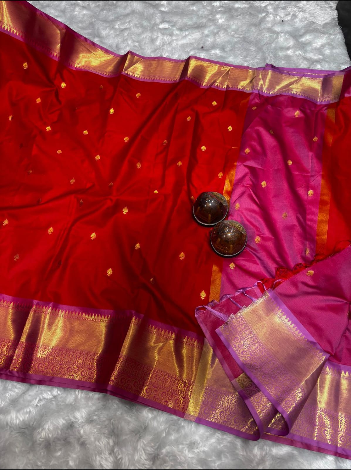 Banarasi semi katan soft silk red
