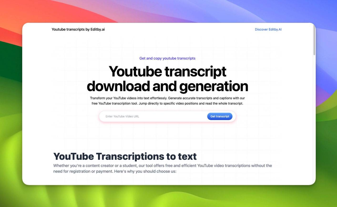 Youtube transcripts by Editby.ai