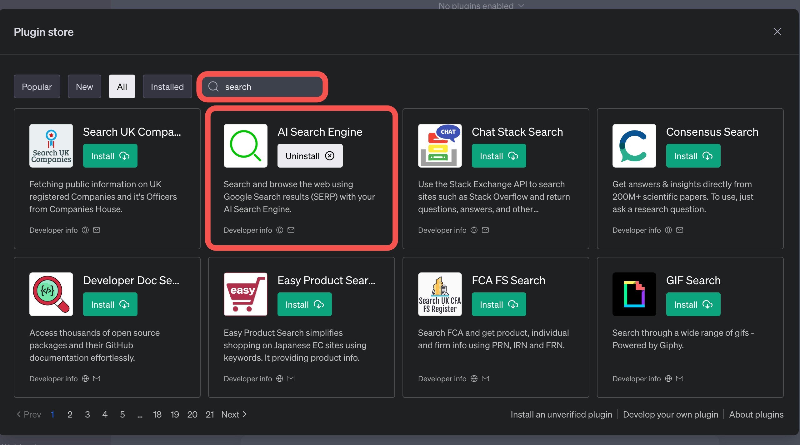 AI Search Engine ChatGPT Plugin
