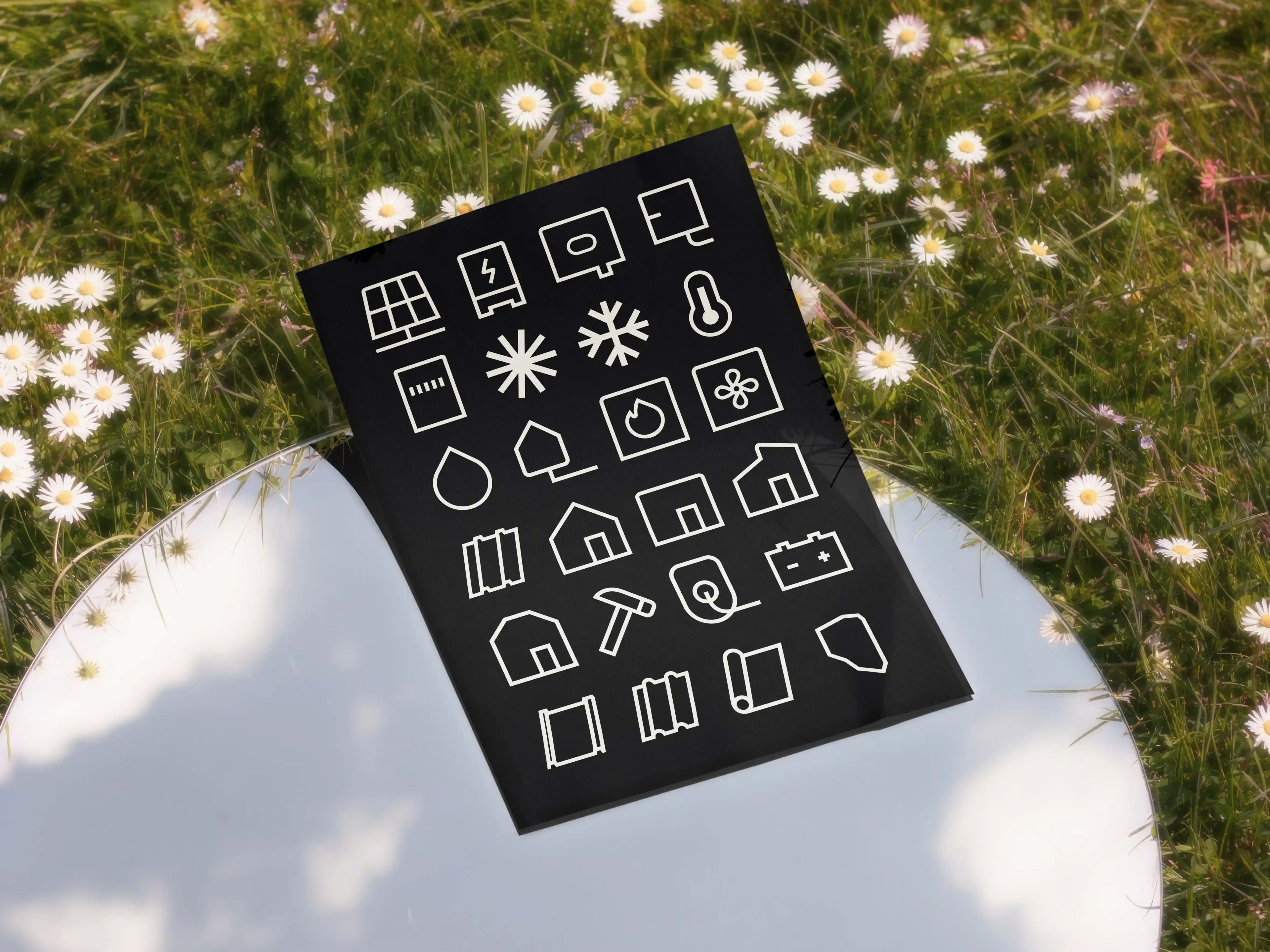 Das Custom Icon Set beinhaltet über 30 Symbole rund um Photovoltaik, Energie und Montage.