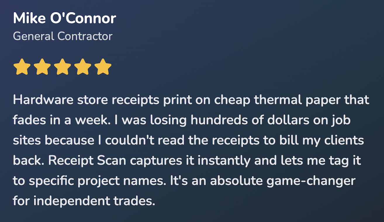Mike O'Connor testimonial of Receipt Scan