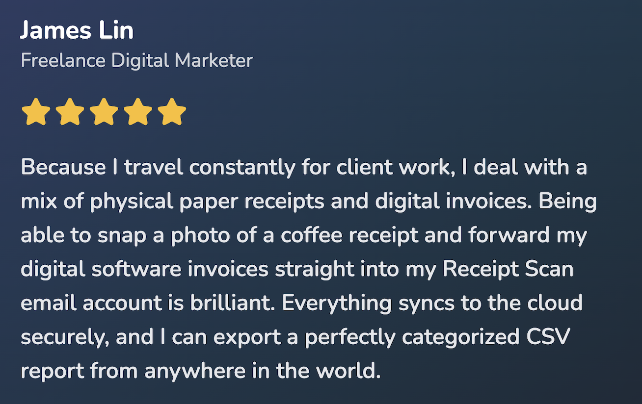 James Lin testimonial of Receipt Scan