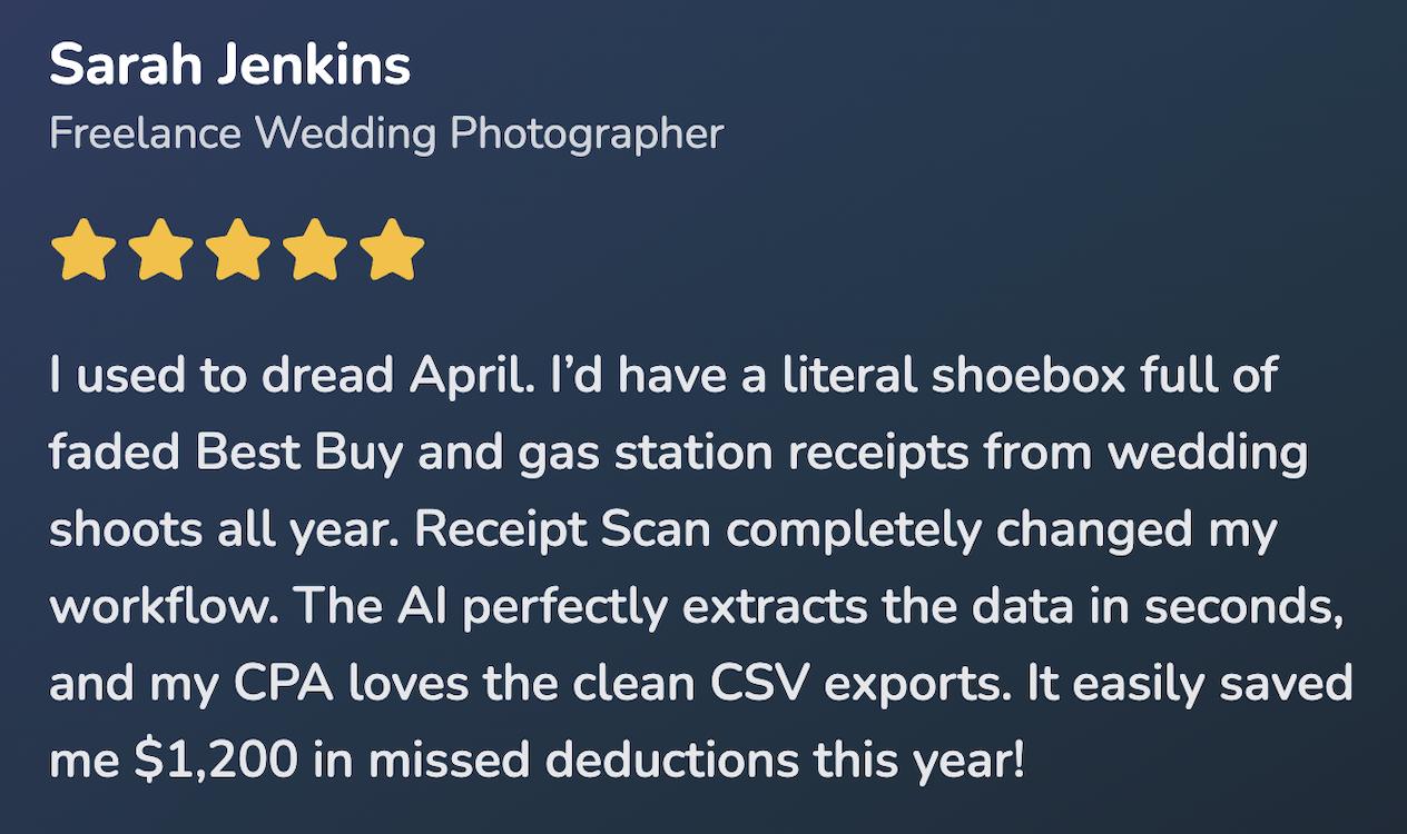Sarah Jenkins testimonial of Receipt Scan