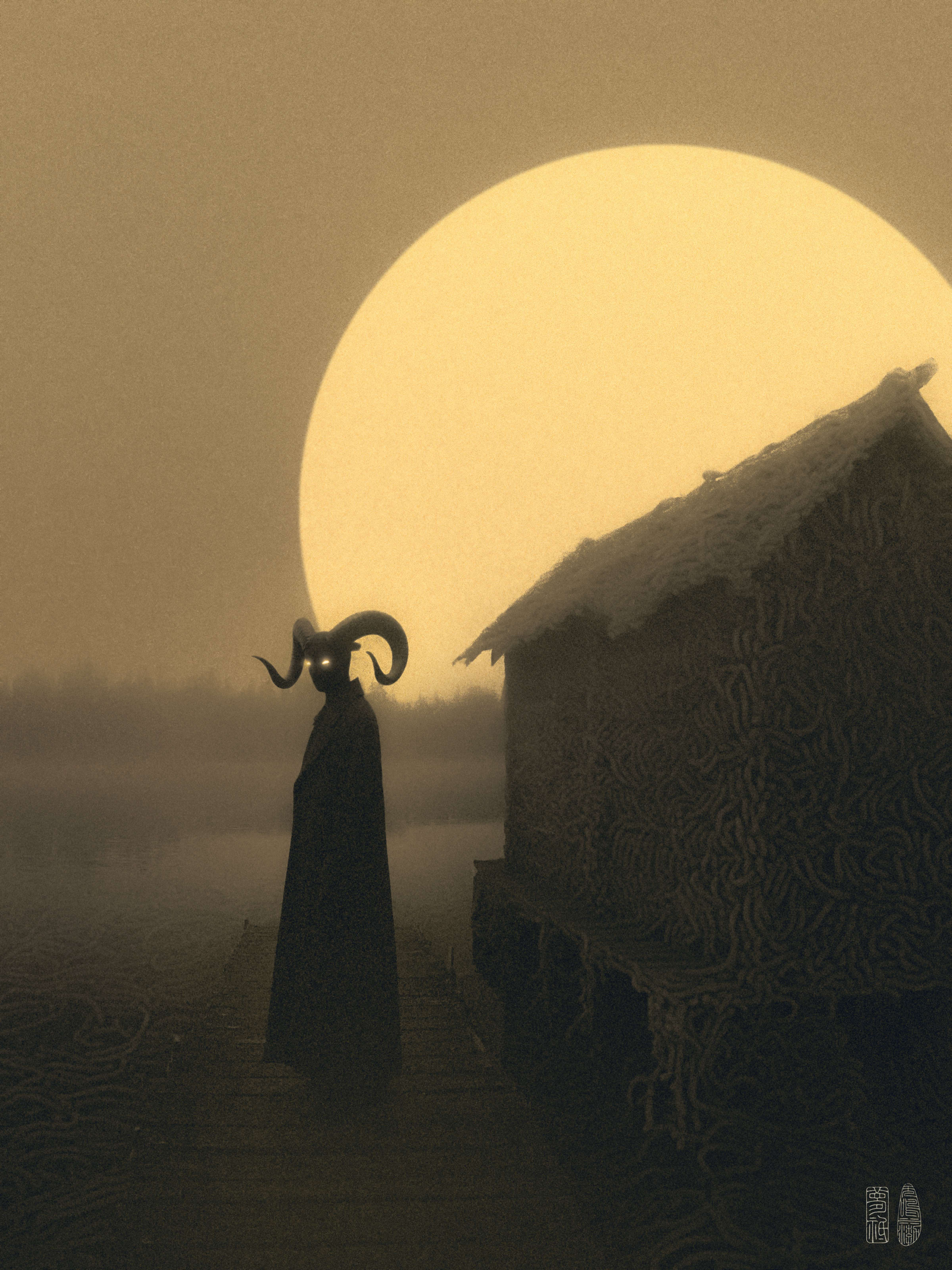 A surreal digital artwork of a figure with a tangled wire head...