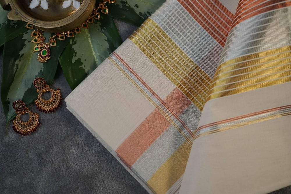 Tri Colour Kasavu Saree