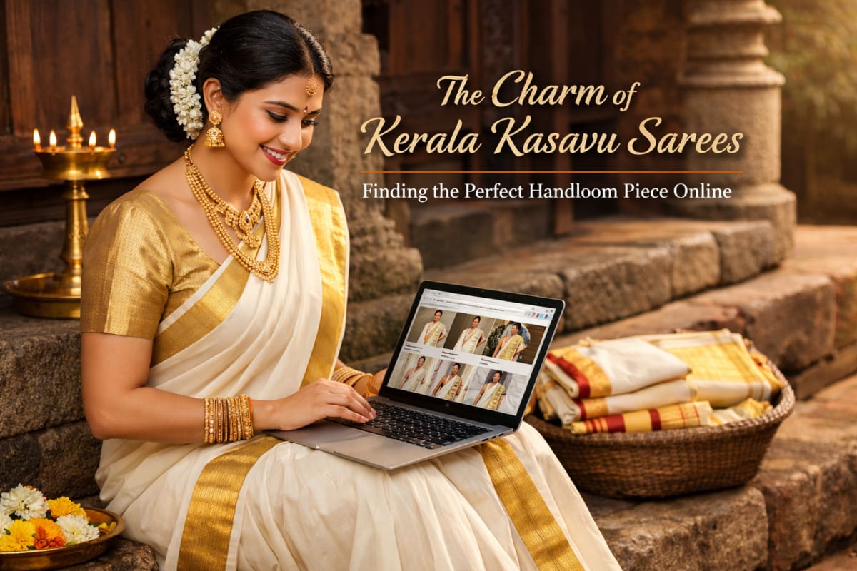 The Charm of Kerala Kasavu Sarees: Finding the Perfect Handloom Piece Online