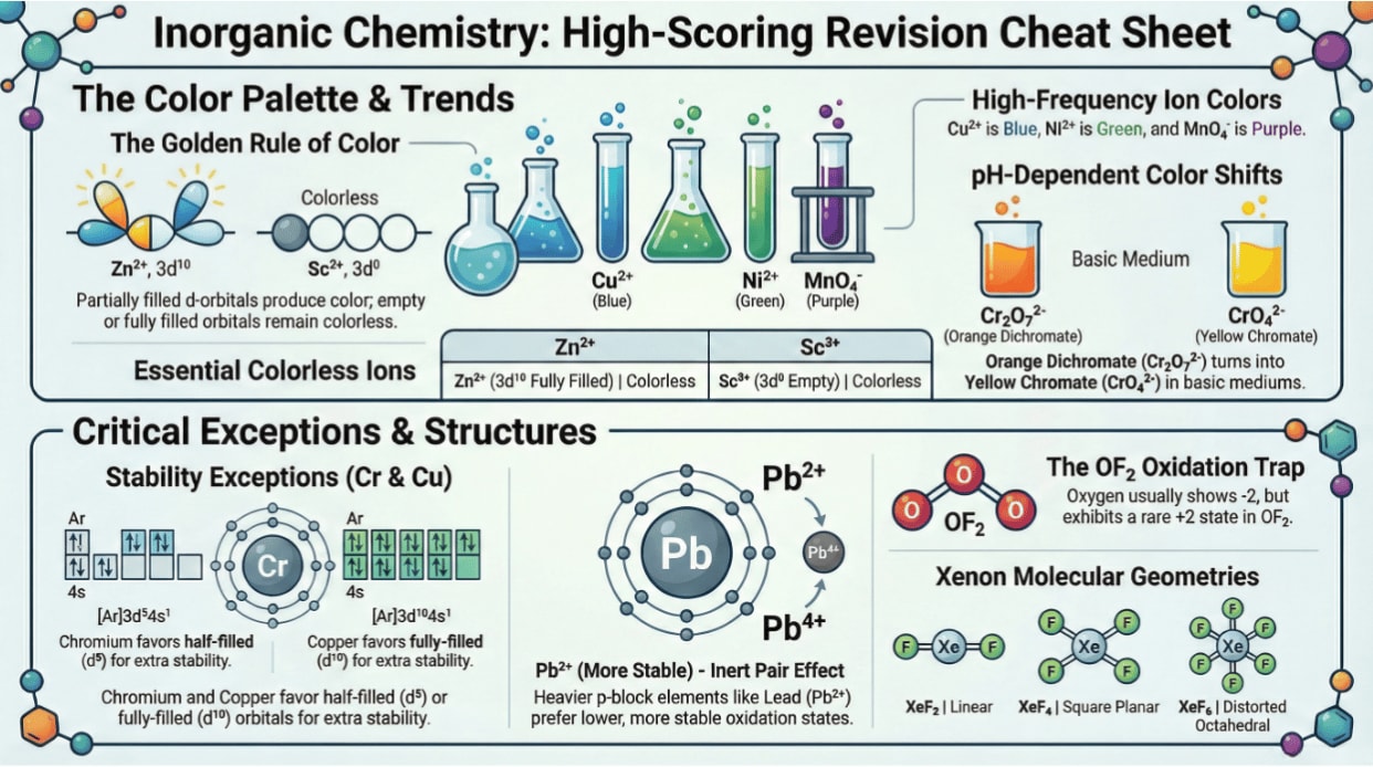Inorganic Chemistry Revision: Smart Cheat Sheet for Colors, Compounds & Exceptions