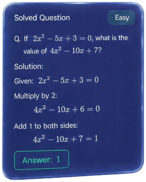 A quadratic equation solved step by step