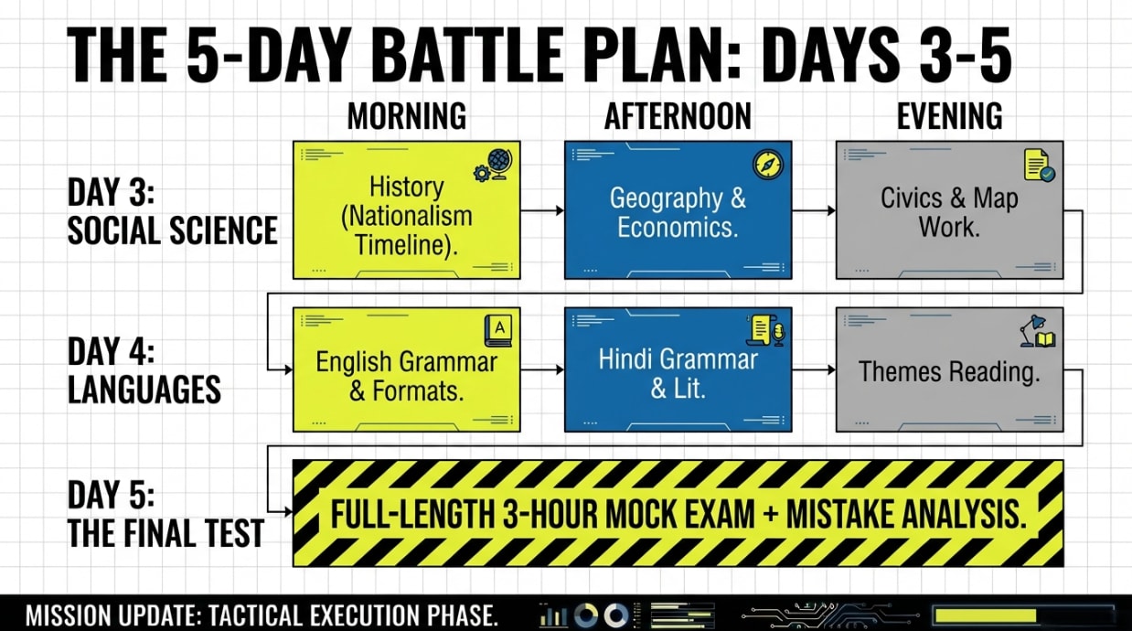 Detailed study schedule for Days 3 to 5 in the Class 10 rapid revision plan