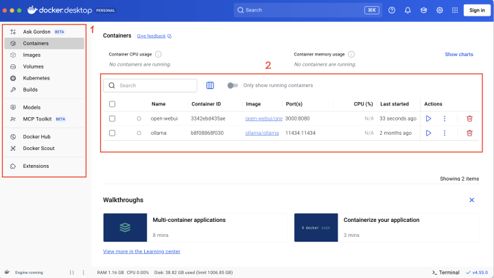 Docker 桌面版截圖