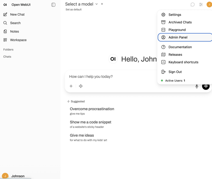 Open WebUI 管理者面板頁面