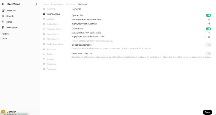 Open WebUI 管理者面板，連結頁面