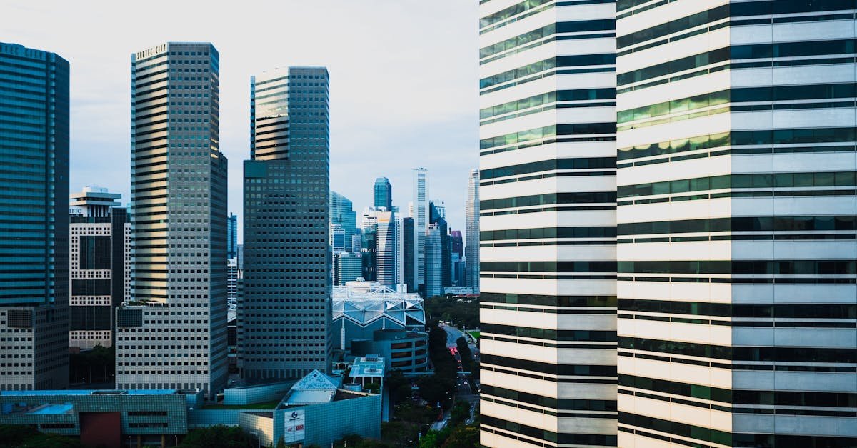 A striking image capturing the modern skyline of Singapore with high-rise buildings and urban landscapes.