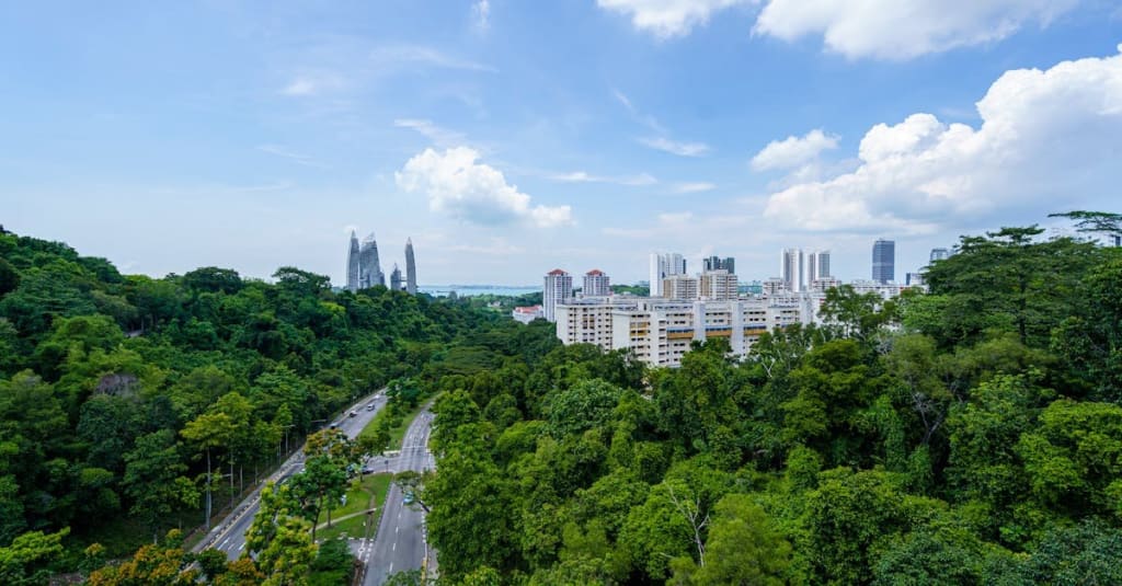 City Buildings in Green Trees