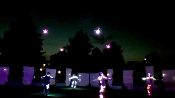 LED Drone Dance Show - Artists performing outside with drones