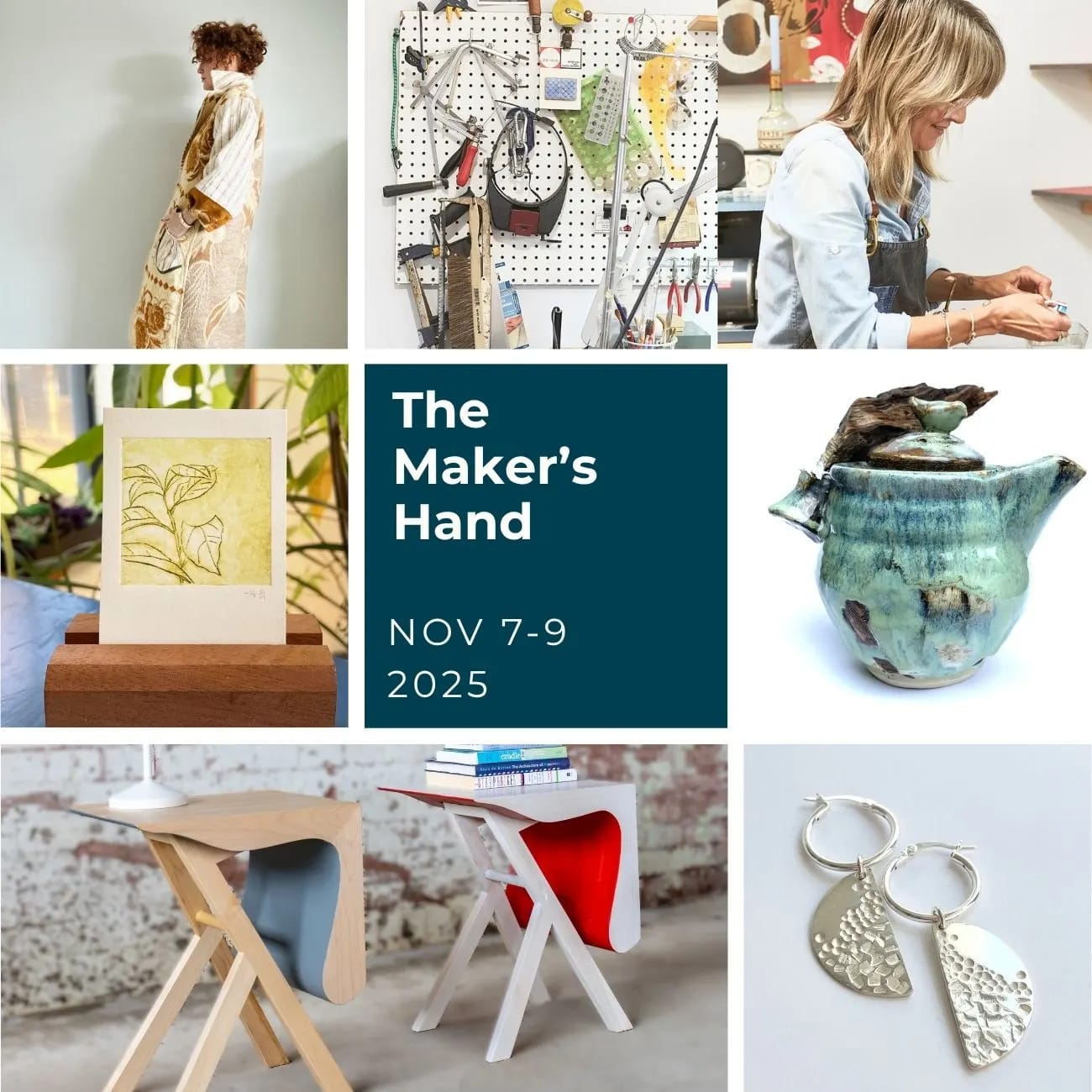The Maker's Hand 2025 artists clockwise from top left: Diana Coatsworth Design, Fiona Macintyre Design, Atelier ESPIAL Studio, Allers Atelier, unPoised Architecture INC, and Stareatjello Paper & Press
