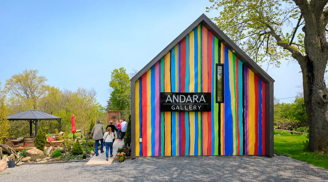 Award-winning ANDARA Gallery at 54 Wilson Road, Bloomfield, Prince Edward County. Open daily 11 AM to 5 PM showcasing fine art paintings and photography. This beautiful gallery is know for its stunning works of art and friendly artists ... and is rated a top arts destination in the County.