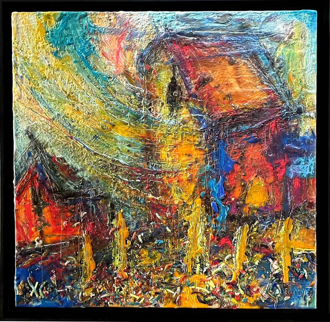 Fusing layers of colourful melted beeswax with mixed media on wood panels, each encaustic painting by Andrew Csafordi is a harmony of bold gestures, imagination & carefully orchestrated details. His show "GESTURES" runs from May 15th to August 31st, 2024 at ANDARA Gallery in Prince Edward County.