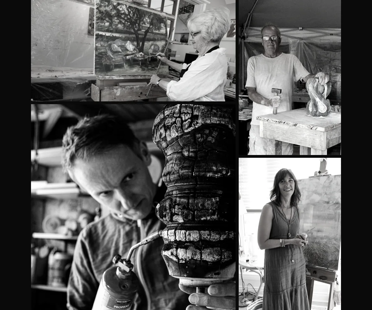 Photos (clockwise) of PEC Studio Tour members Pamela Carter (credit – Ramesh Pooran), Paul Verrall, Jennifer Bruce (credit – Ramesh Pooran), and Andreas Krätschmer (credit – Ophelia Spinosa).