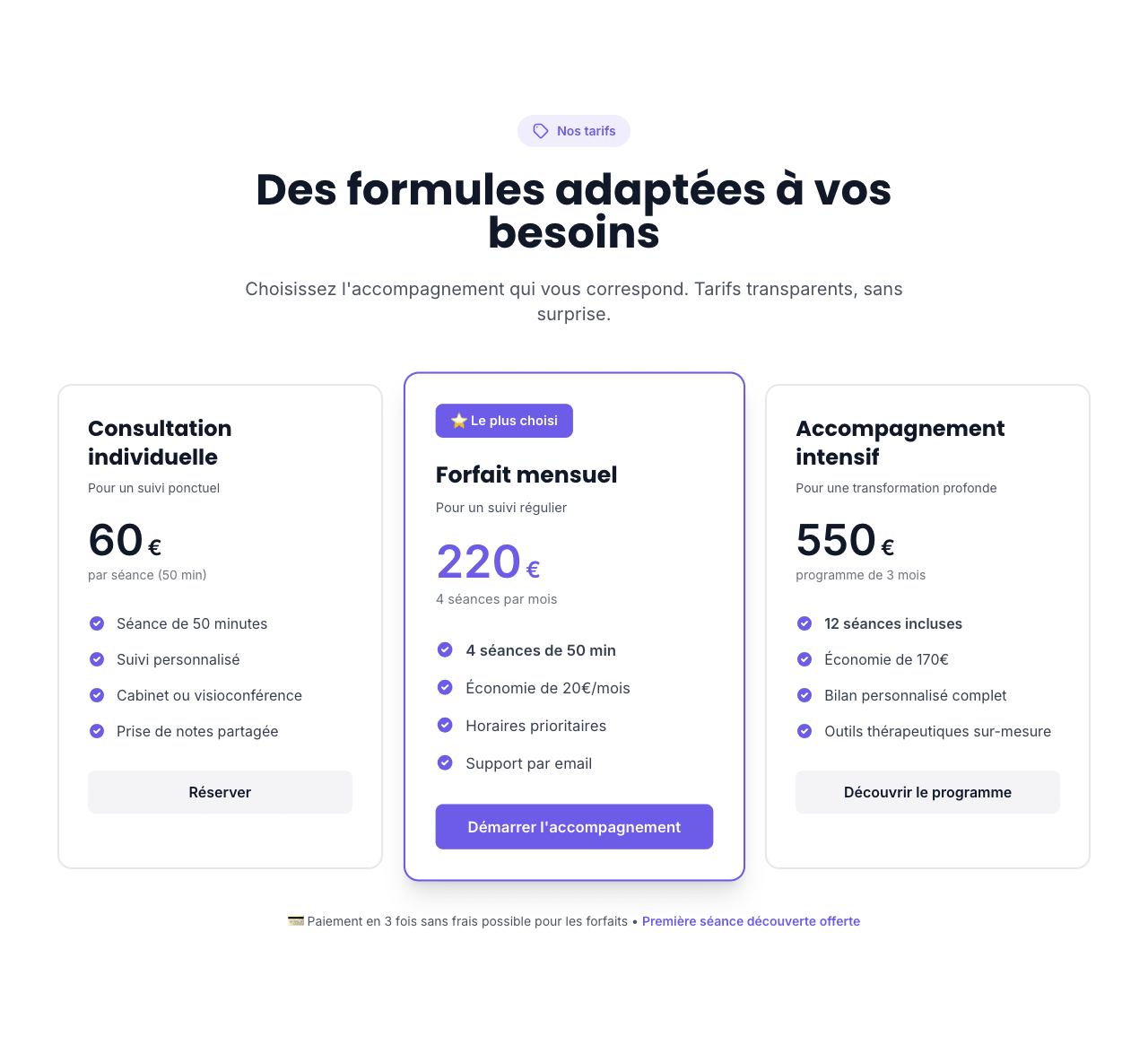 Aperçu Grille tarifaire