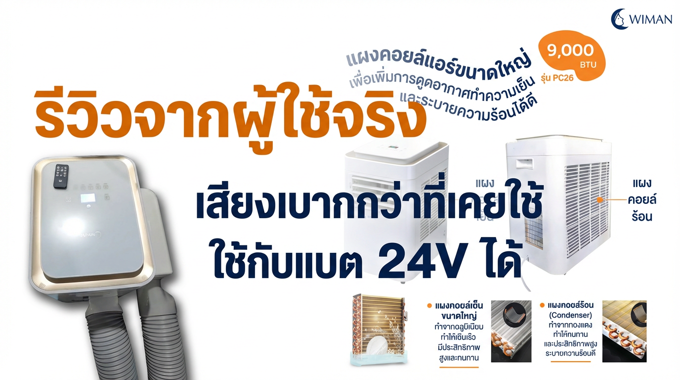 รีวิวจริง Wimanair 9000 BTU: แอร์เคลื่อนที่เย็นฉ่ำ ใช้กับแบต 24V ได้จริง! | วิมานแอร์