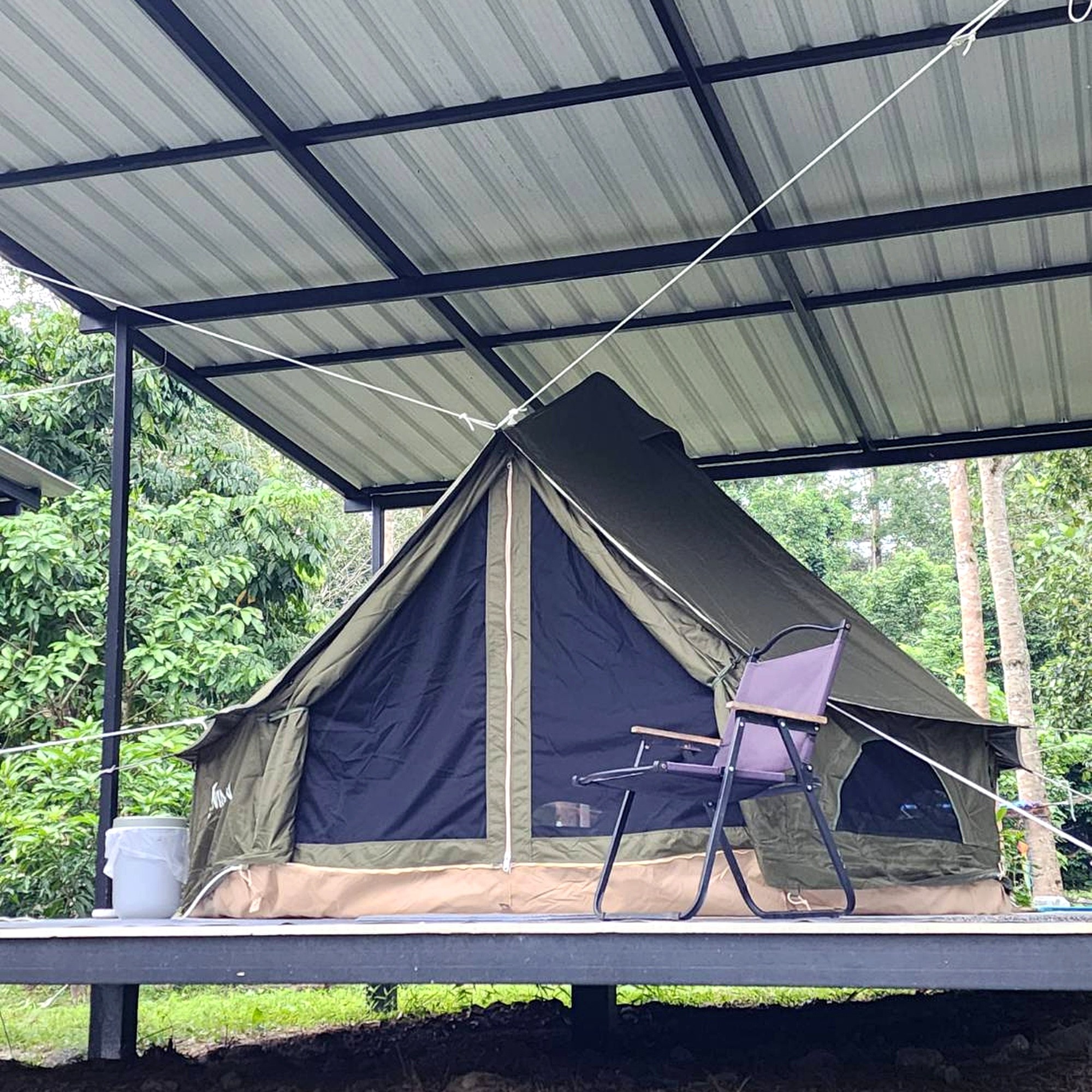 เต็นท์กระโจมสีเขียวไร้เสากลาง bell tent wiman - บรรยากาศยามเย็นริมทะเลสาบ ให้คุณได้พักผ่อนอย่างเต็มที่