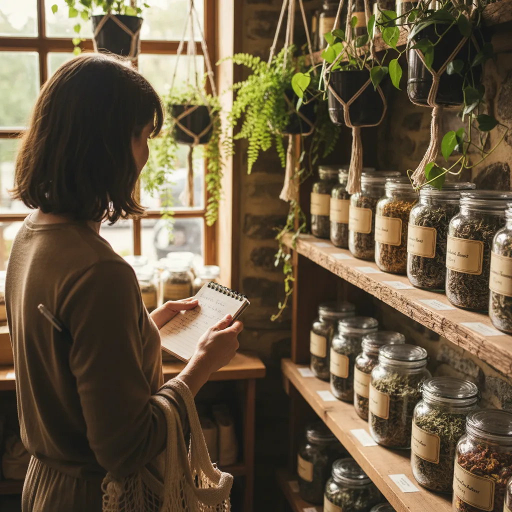 friendly herbalist assisting customers in store