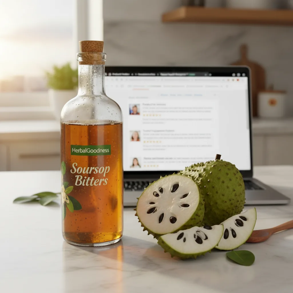 soursop fruit and herbal bitters bottles
