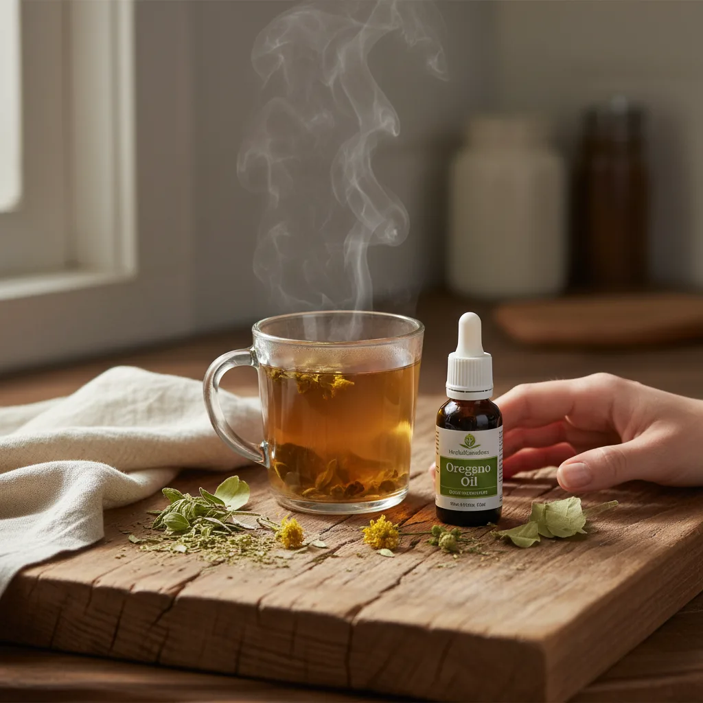mullein leaf and oregano oil with tea