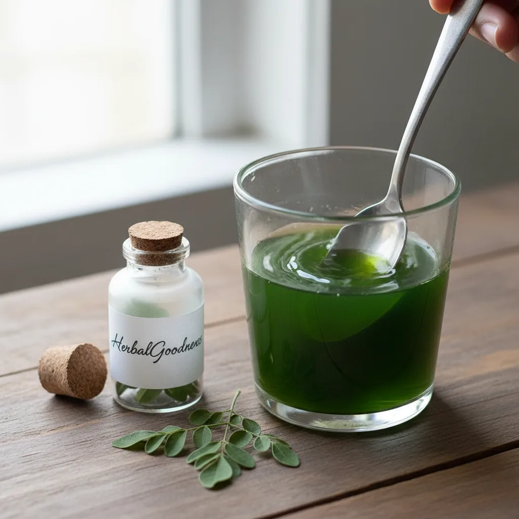 fresh moringa extract sample pouring