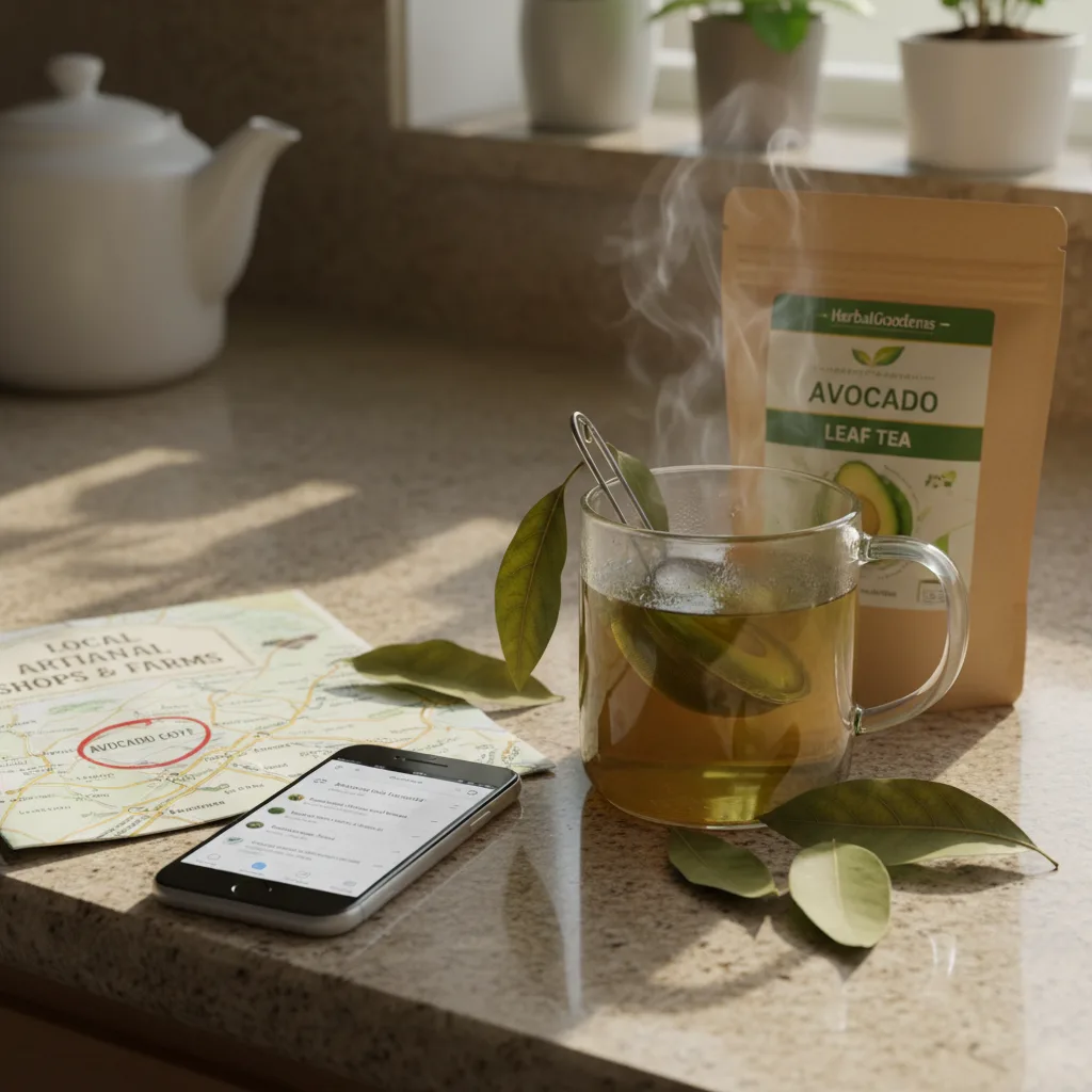 avocado leaf tea packaging shelf