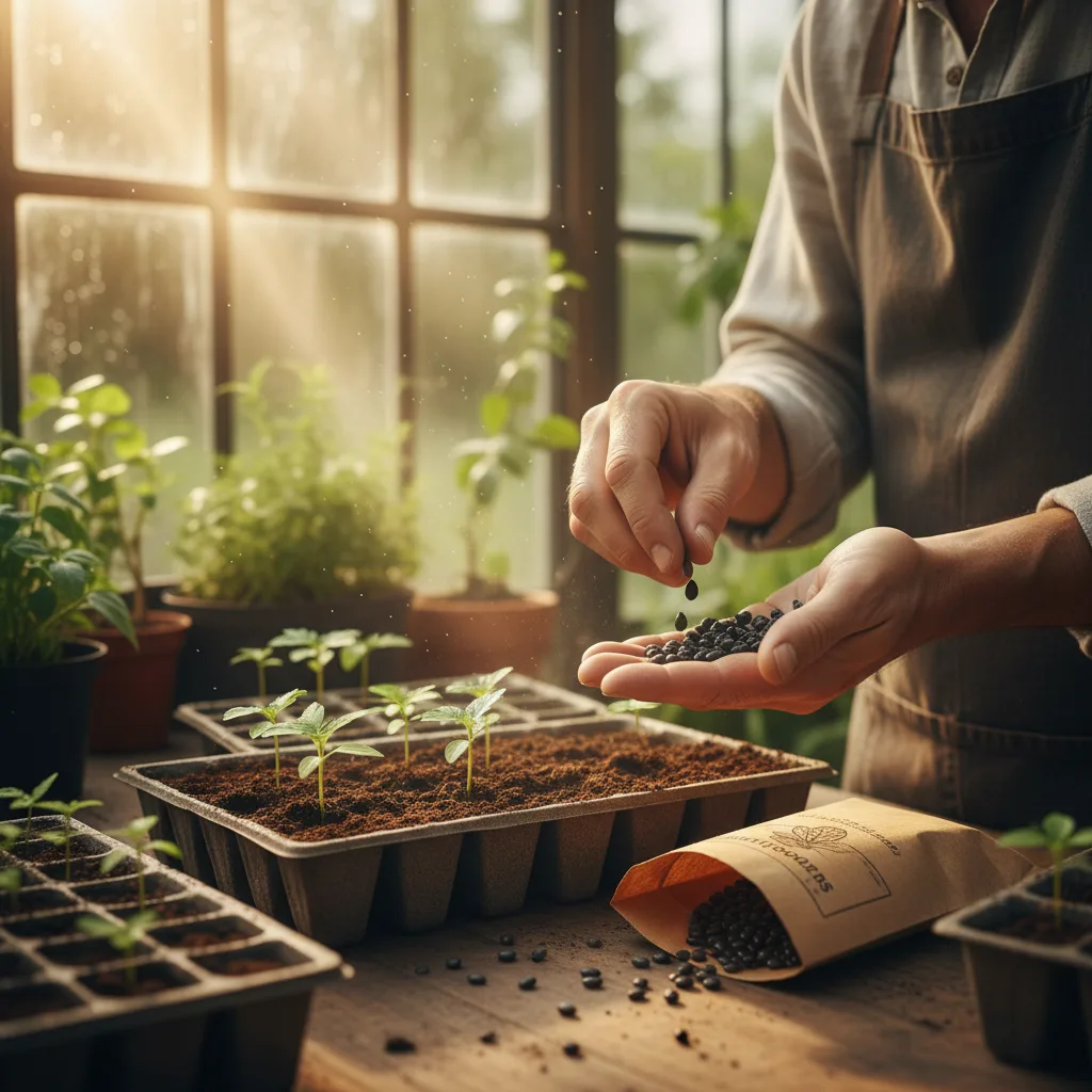 Farmer showing papaya plant and seeds