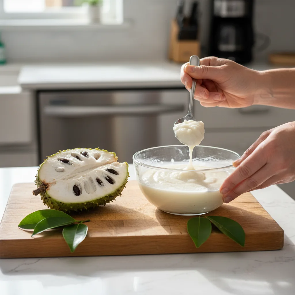 fresh soursop fruit and pulp