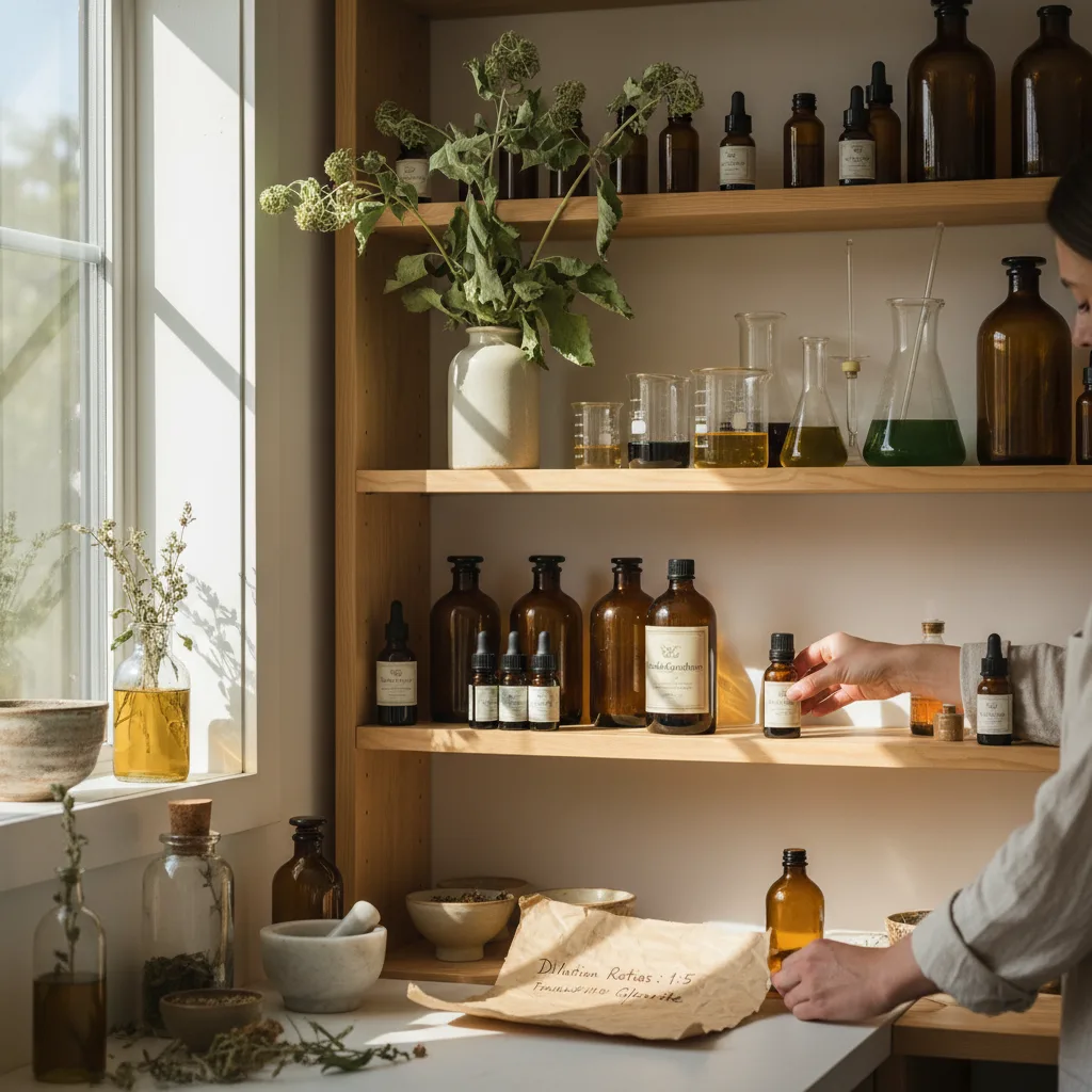 mullein extract in amber glass bottles