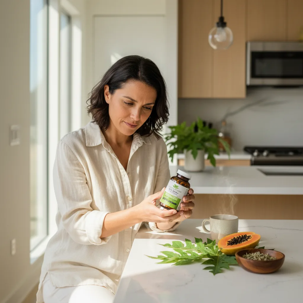 Papaya leaf supplement imagery