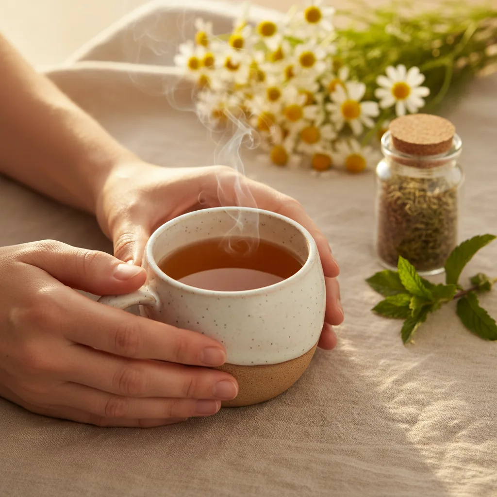 Dried chamomile blossoms for tea preparation