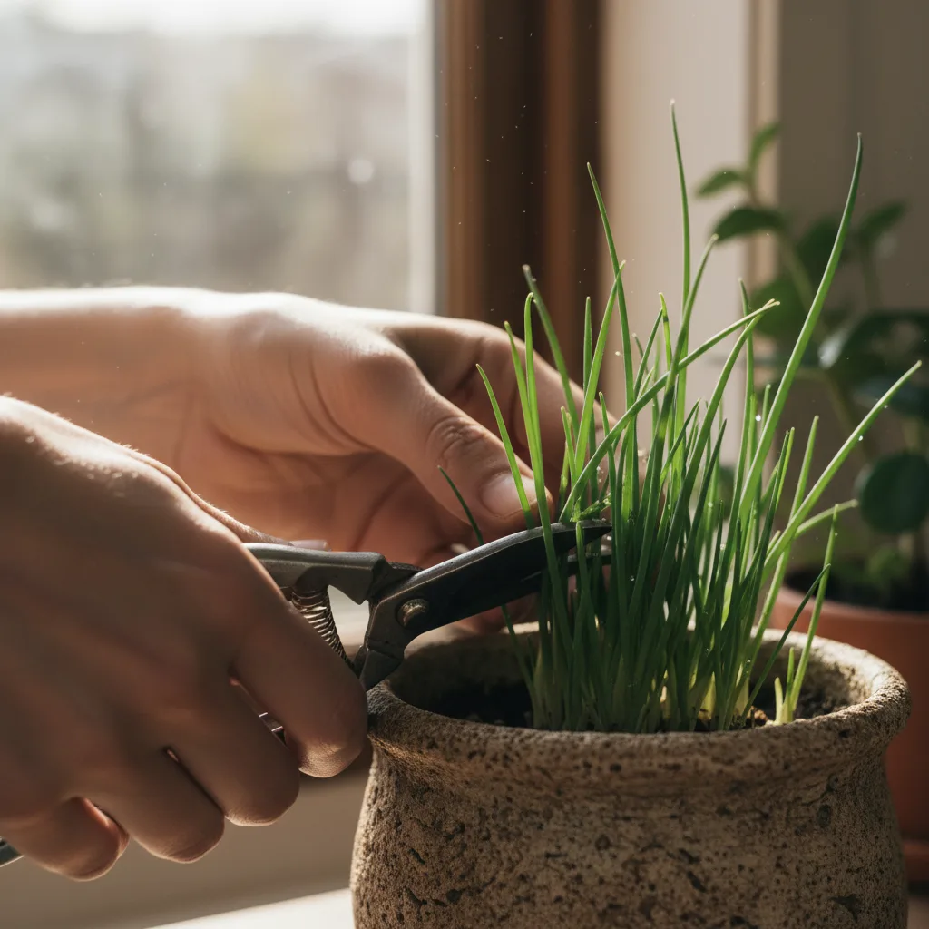 Indoor herb garden in organic planters