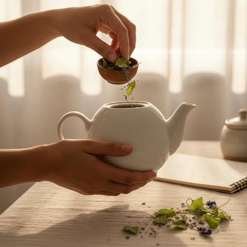 herbal tea leaves and cup