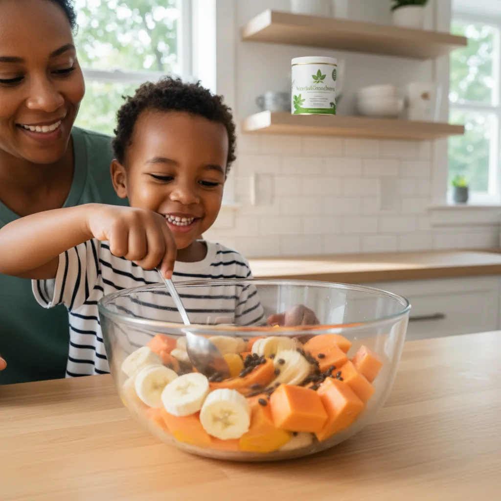 papaya seeds in spoon kid friendly