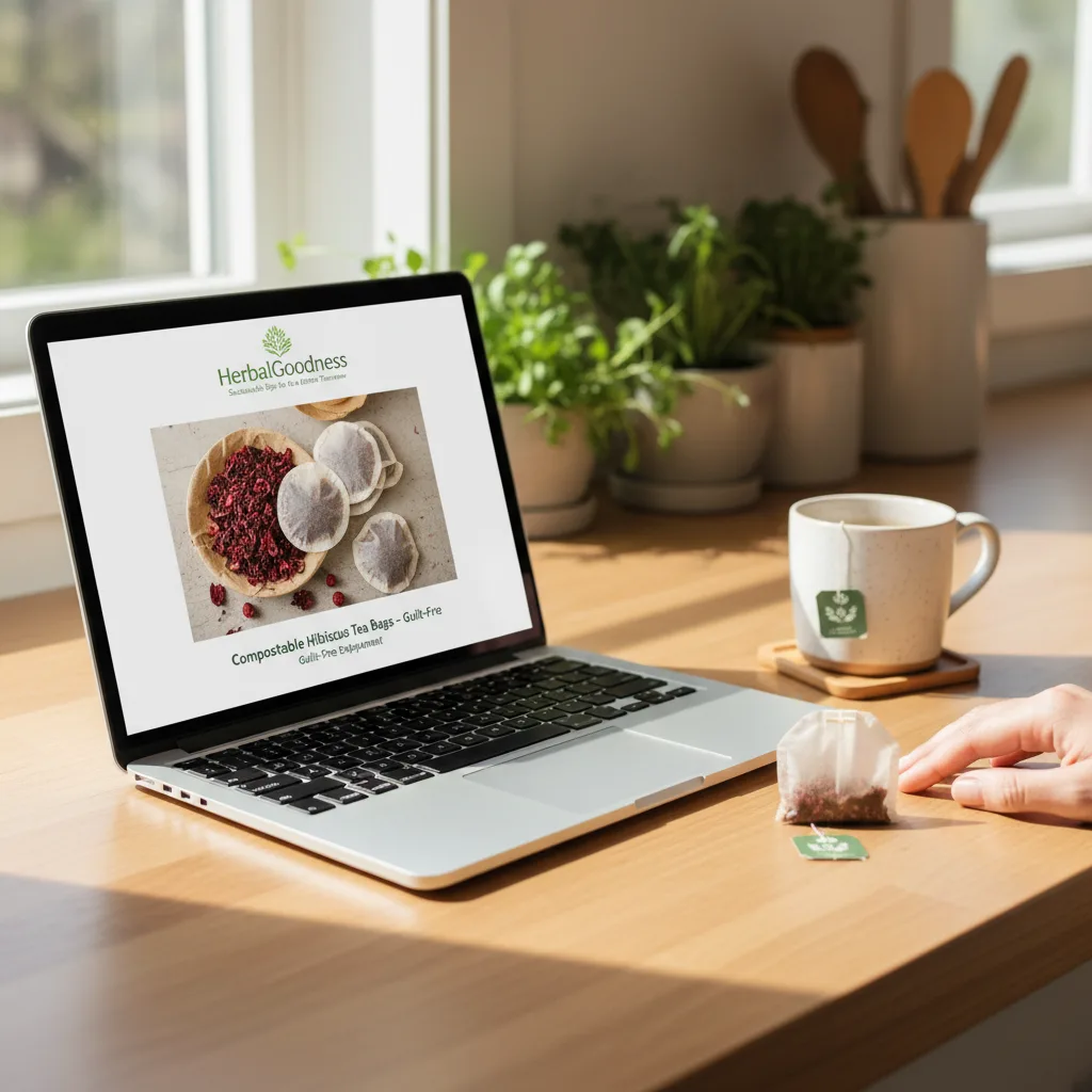 Brewed Hibiscus Tea in Compostable Tea Bag