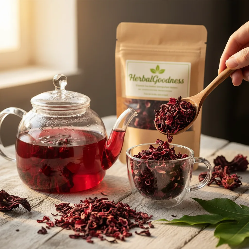 Hibiscus tea cup and petals