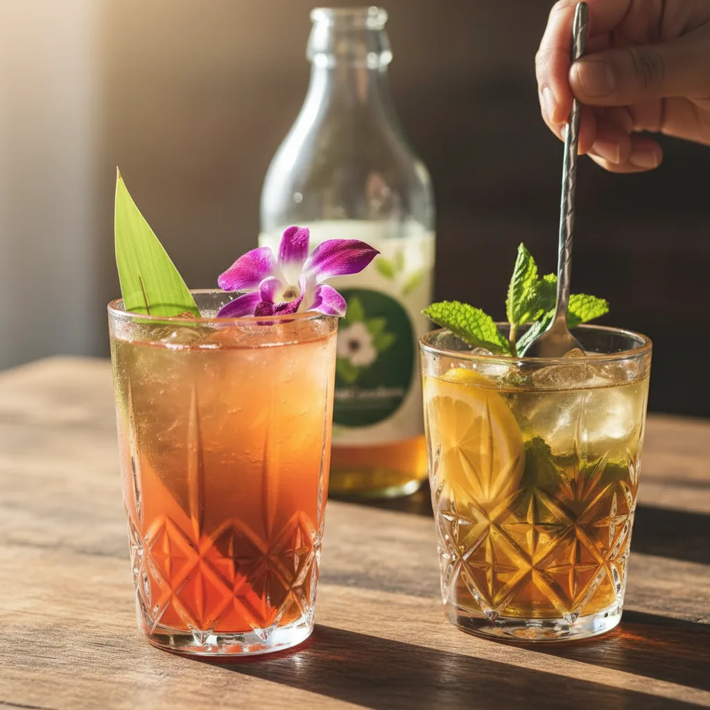herbal drinks mixing green bamboo leaf 