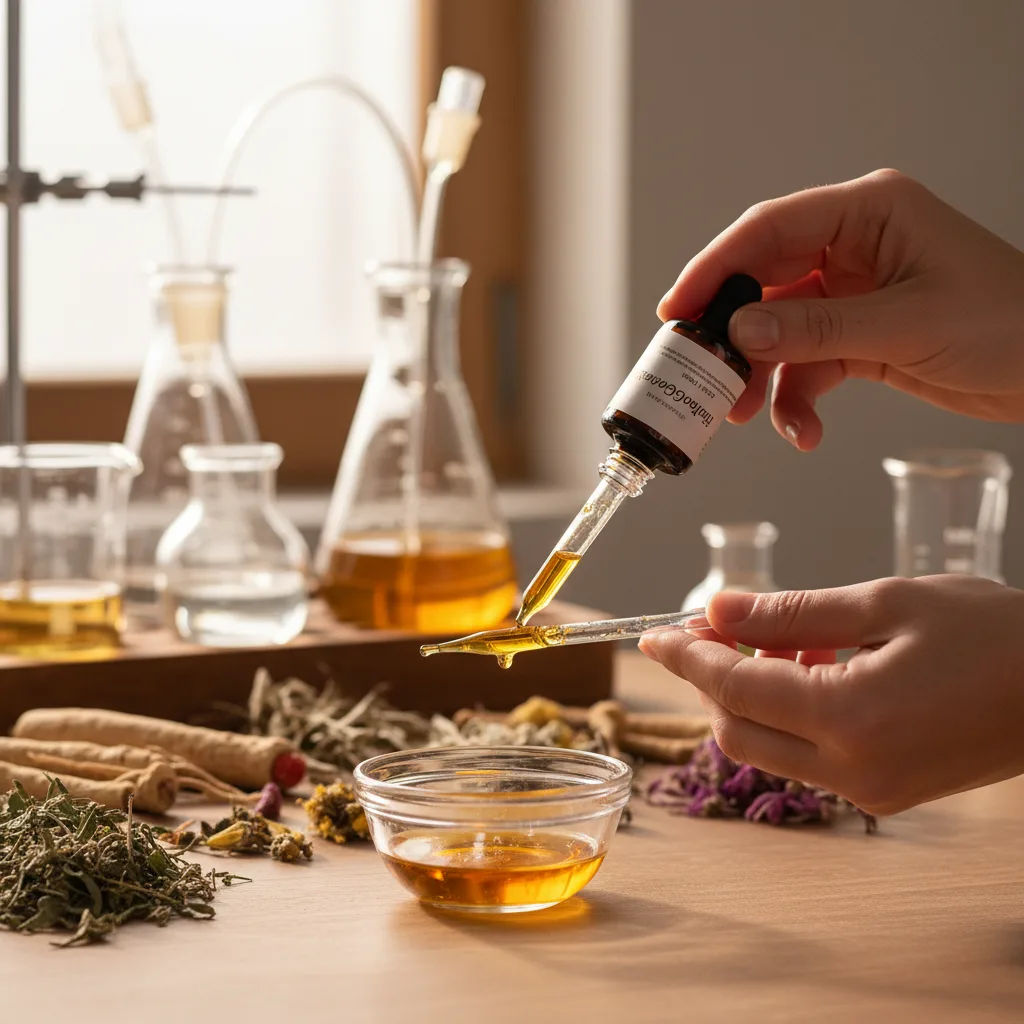 herbal tonic bottles on table