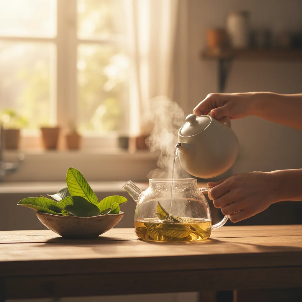 fresh guava leaves and herbal infusion