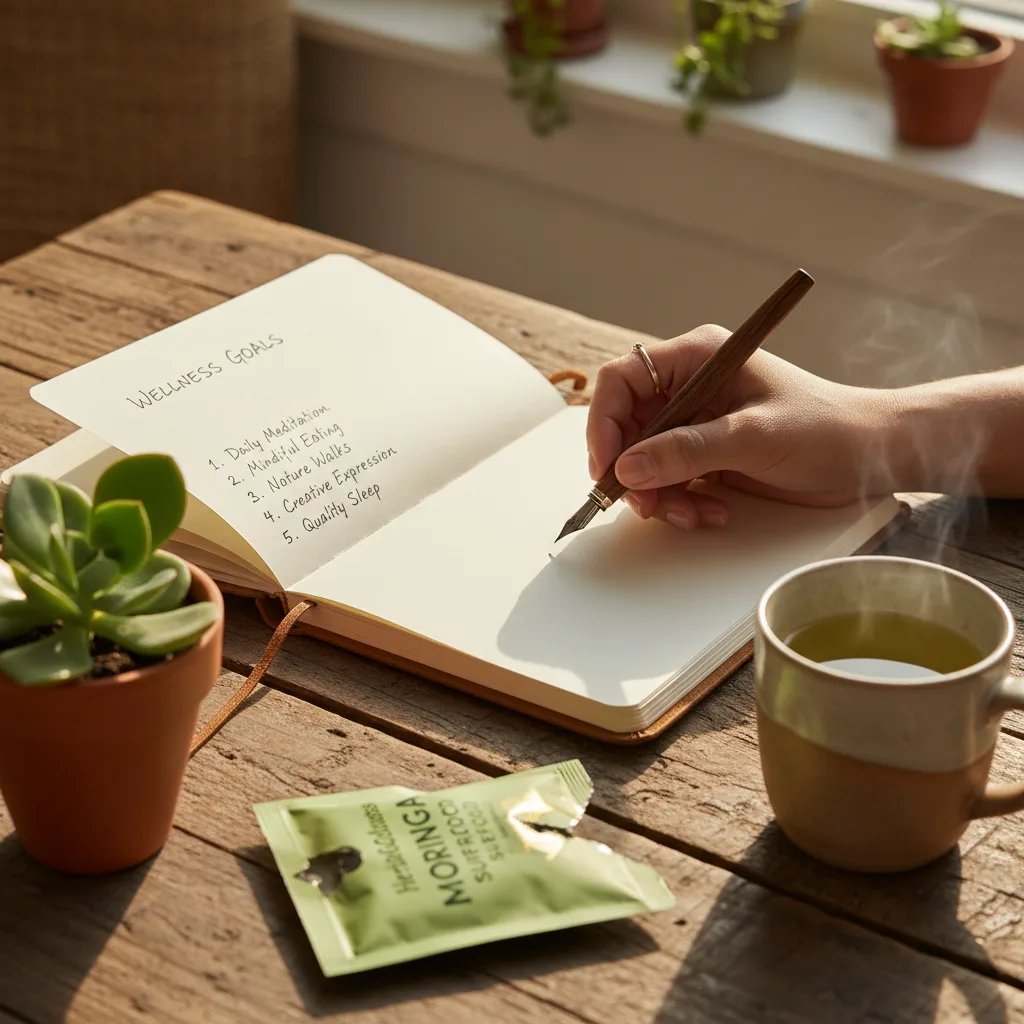 moringa tea setup journaling